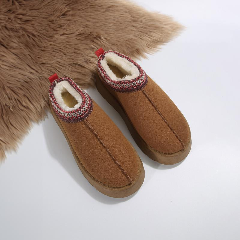 Women'S Chestnut Contrast Print Suede Plush Lined Snow Boots Women Footwear Comfort Shoe Women Walking Shoes Girl Winter Stylish Design Nail Casual