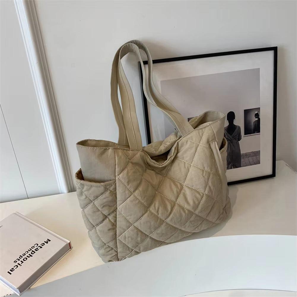 Women Padded Hobo Handbag Casual Lightweight Handbag Adjustable Strap Top Handle Bag Diamond Quilted Tote Bag Slouchy Travel Bag