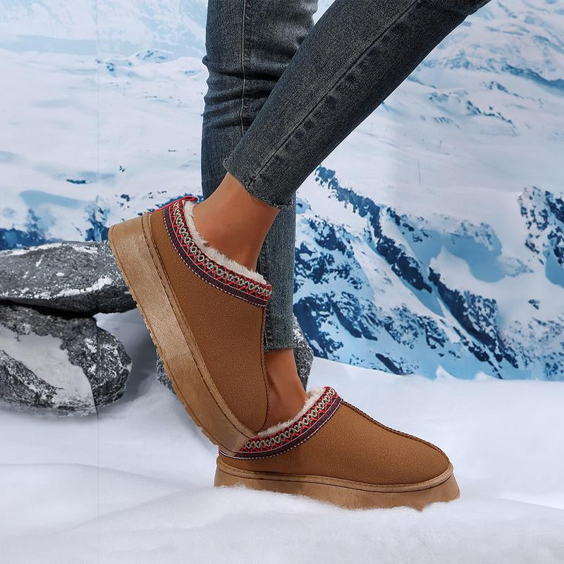 Women'S Chestnut Contrast Print Suede Plush Lined Snow Boots Women Footwear Comfort Shoe Women Walking Shoes Girl Winter Stylish Design Nail Casual