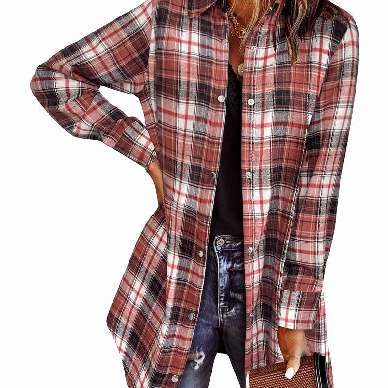 ZEAGOO Fallsale Flannel for Women 2024 Fall Fashion Long Sleeve Plaid Button down Shirts Shacket Blouse Top with Pockets Corduroy Jacket Halloween