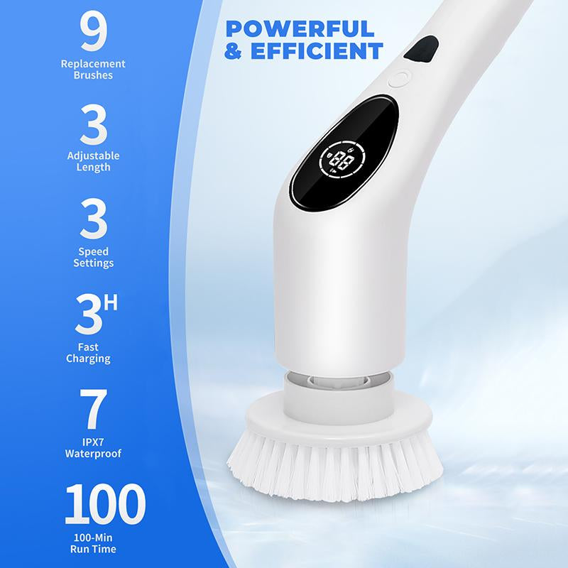 Electric Spin Scrubber, 2024 New Full-Body IPX7 Waterproof Bathroom Cleaner Brush, Shower Scrubber with Long Handle & 3 Speed, Heads Replacement, Cleaning Supplies for Tub Shower Tile Floor