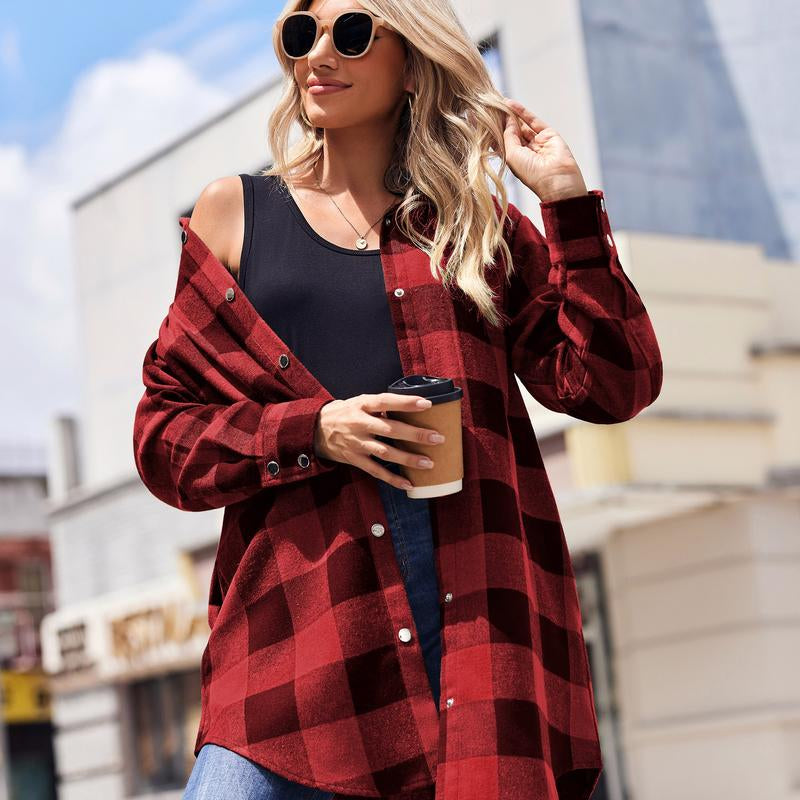 ZEAGOO Fallsale Flannel for Women 2024 Fall Fashion Long Sleeve Plaid Button down Shirts Shacket Blouse Top with Pockets Corduroy Jacket Halloween