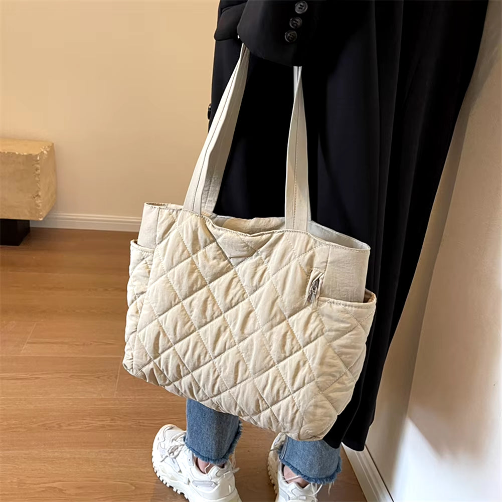 Women Padded Hobo Handbag Casual Lightweight Handbag Adjustable Strap Top Handle Bag Diamond Quilted Tote Bag Slouchy Travel Bag