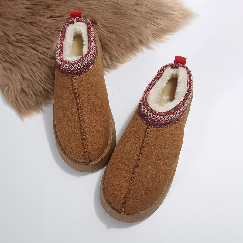 Women'S Chestnut Contrast Print Suede Plush Lined Snow Boots Women Footwear Comfort Shoe Women Walking Shoes Girl Winter Stylish Design Nail Casual