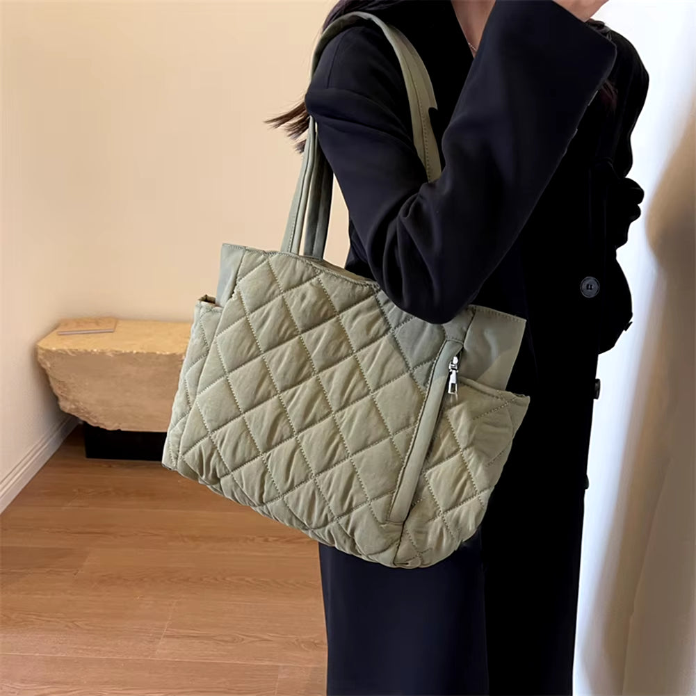 Women Padded Hobo Handbag Casual Lightweight Handbag Adjustable Strap Top Handle Bag Diamond Quilted Tote Bag Slouchy Travel Bag