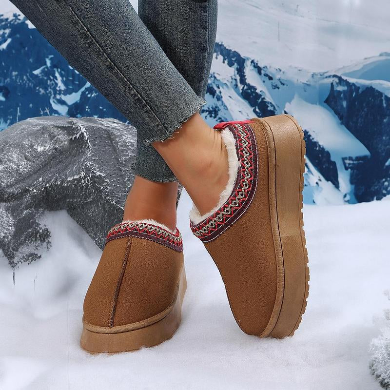 Women'S Chestnut Contrast Print Suede Plush Lined Snow Boots Women Footwear Comfort Shoe Women Walking Shoes Girl Winter Stylish Design Nail Casual