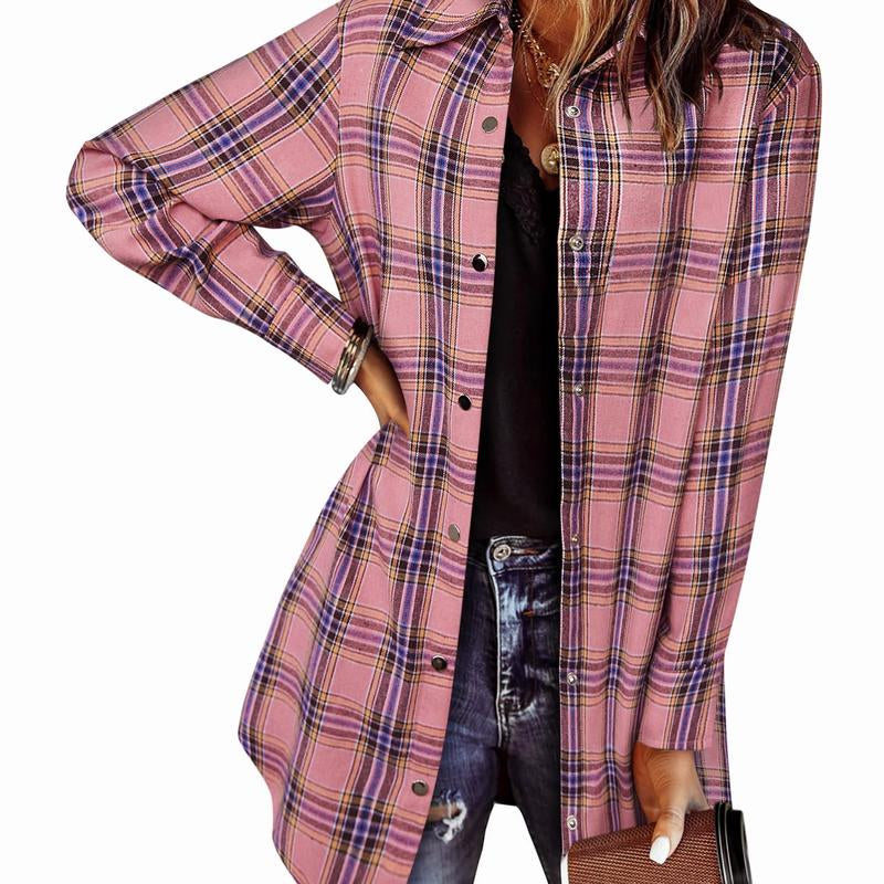 ZEAGOO Fallsale Flannel for Women 2024 Fall Fashion Long Sleeve Plaid Button down Shirts Shacket Blouse Top with Pockets Corduroy Jacket Halloween