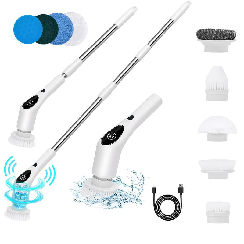 Electric Spin Scrubber, 2024 New Full-Body IPX7 Waterproof Bathroom Cleaner Brush, Shower Scrubber with Long Handle & 3 Speed, Heads Replacement, Cleaning Supplies for Tub Shower Tile Floor