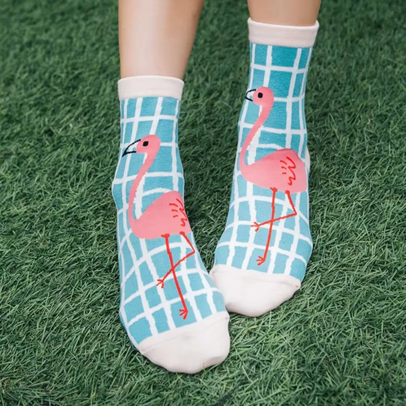 New Cotton Ankle Flamingo Socks Women'S Colorful Harajuku Women'S Funny Flamingo Socks Happy Women'S Socks