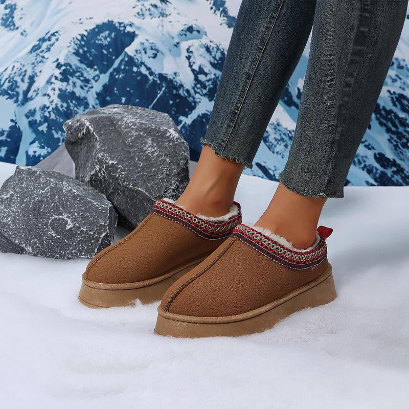 Women'S Chestnut Contrast Print Suede Plush Lined Snow Boots Women Footwear Comfort Shoe Women Walking Shoes Girl Winter Stylish Design Nail Casual