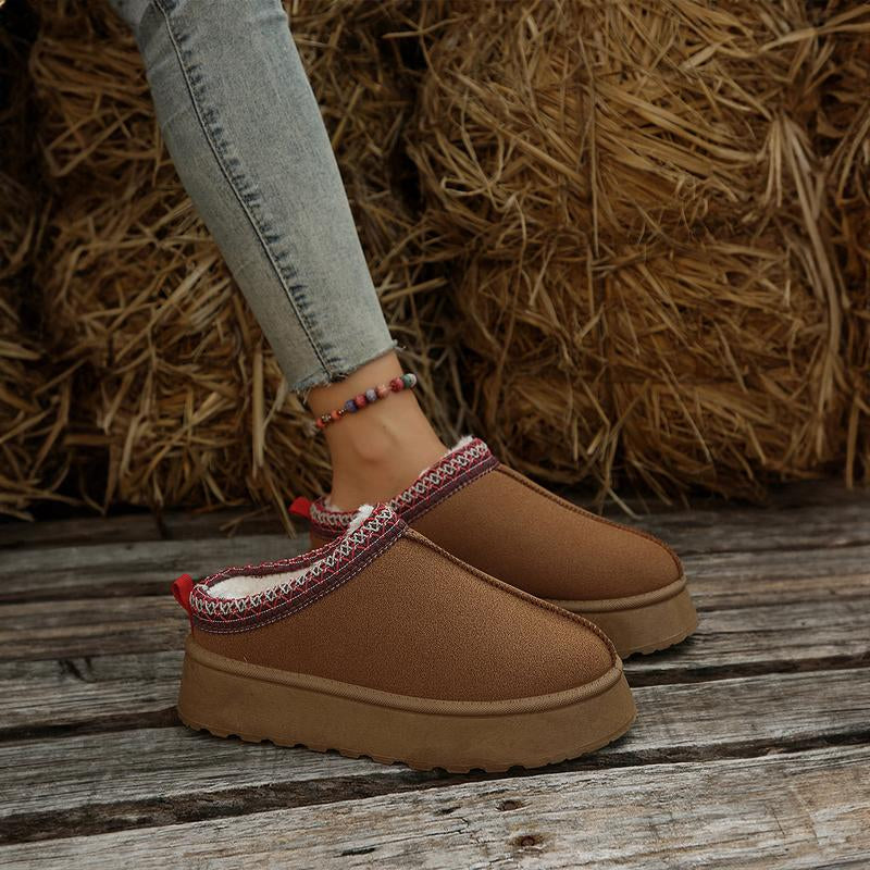 Women'S Chestnut Contrast Print Suede Plush Lined Snow Boots Women Footwear Comfort Shoe Women Walking Shoes Girl Winter Stylish Design Nail Casual